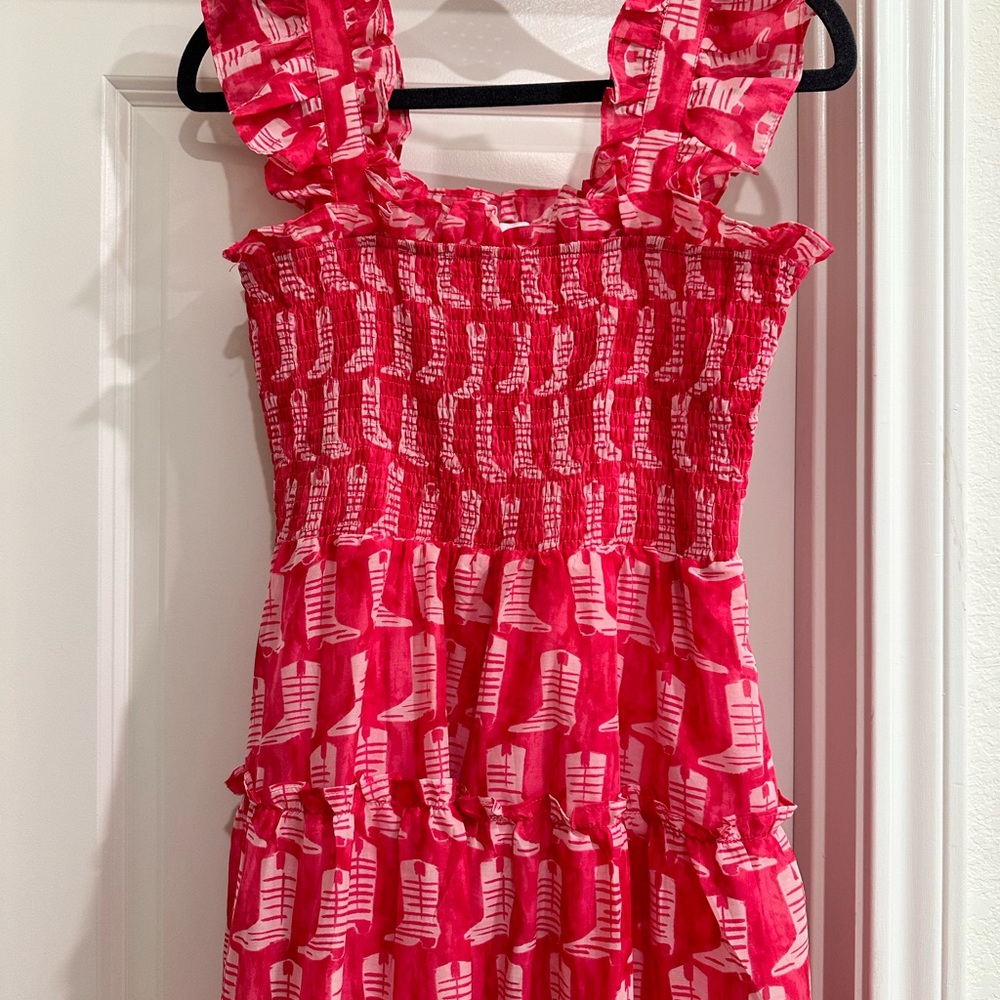 Pink cowgirl boot smocked maxi